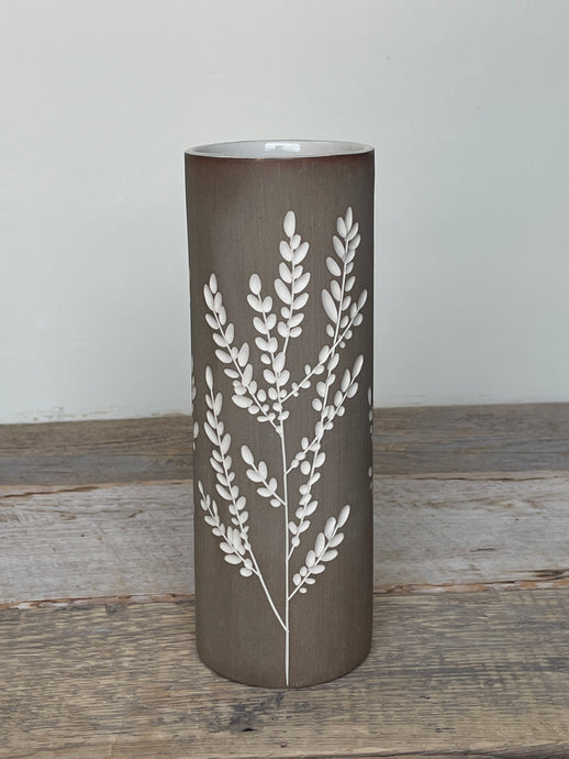 BOTANICAL SILHOUETTES SMALL CYLINDER VASE IN TOAST - A