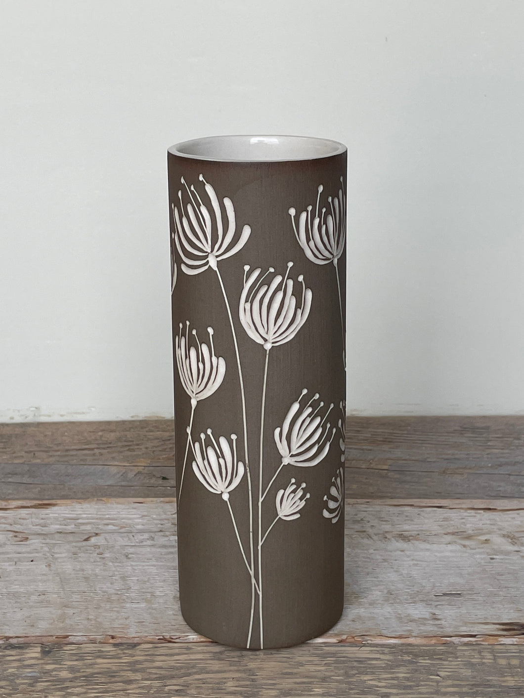 BOTANICAL SILHOUETTES SMALL CYLINDER VASE IN TOAST - C