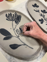 Load image into Gallery viewer, MAKE 3 PAINTED &amp; CARVED BOTANICAL PLATTERS POTTERY WORKSHOP, THURSDAY MARCH 6,  2025, 5:30-9PM