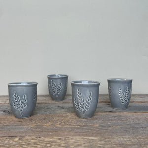 MISTY GREY WINE CUPS WITH CARVED BRANCHES (SET OF 4)