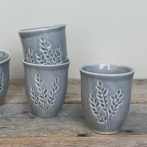 MISTY GREY WINE CUPS WITH CARVED BRANCHES (SET OF 4)