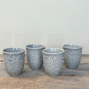 MISTY GREY WINE CUPS WITH PUSSY WILLOWS (SET OF 4)