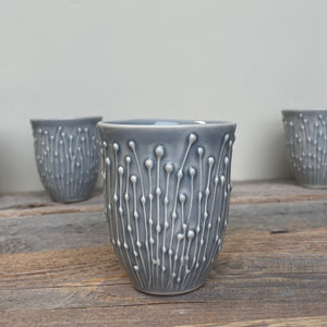 MISTY GREY WINE CUPS WITH PUSSY WILLOWS (SET OF 4)