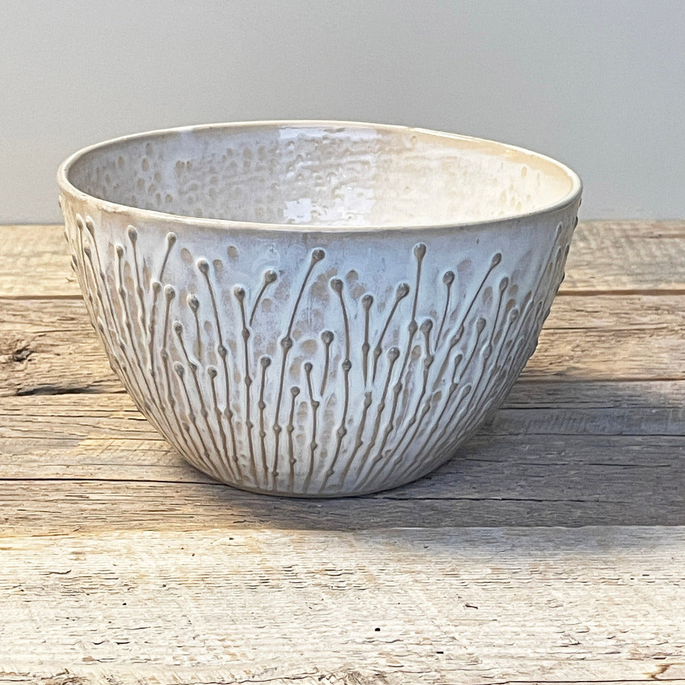 PUSSY WILLOW TALL SERVING BOWL IN OATMEAL