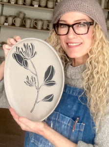 MAKE 3 PAINTED & CARVED BOTANICAL PLATTERS POTTERY WORKSHOP, THURSDAY MARCH 6,  2025, 5:30-9PM