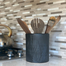 Load image into Gallery viewer, COAL UTENSIL HOLDER IN CARVED WOOD GRAIN