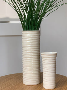 CYLINDER VASE  SMALL IN IVORY WITH WAVES