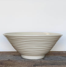 Load image into Gallery viewer, IVORY SALAD SERVING BOWL WITH CARVED WAVES