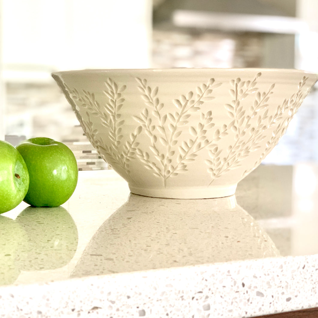 IVORY SALAD SERVING BOWL WITH CARVED BRANCHES