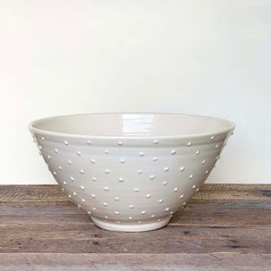 IVORY SALAD SERVING BOWL WITH DOTS