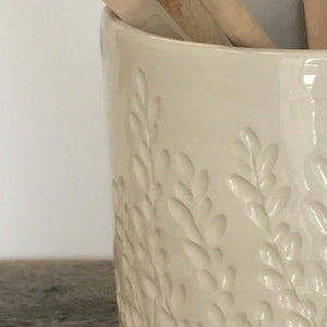 IVORY UTENSIL HOLDER WITH CARVED BRANCHES