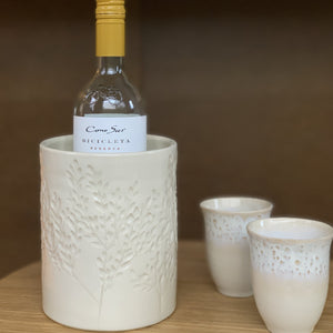 IVORY UTENSIL HOLDER WITH CARVED BRANCHES