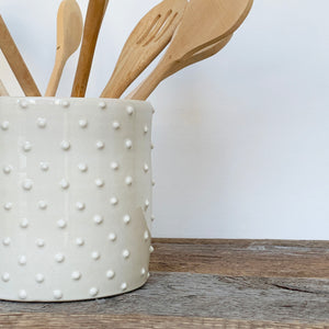 IVORY UTENSIL HOLDER WITH DOTS