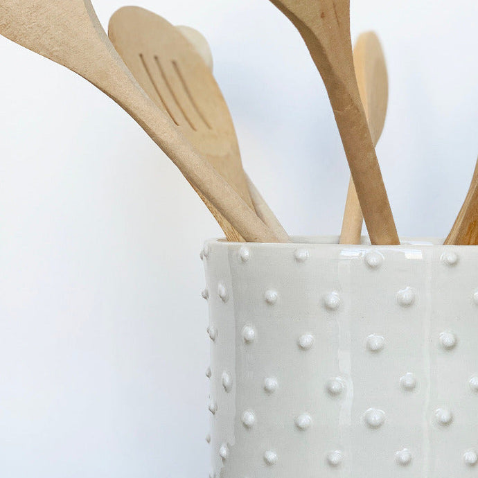 IVORY UTENSIL HOLDER WITH DOTS