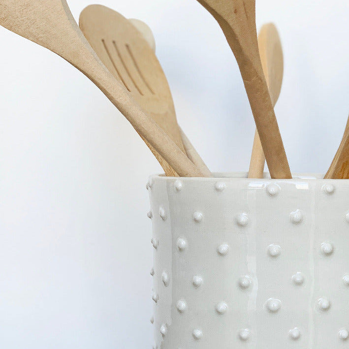 IVORY UTENSIL HOLDER WITH DOTS