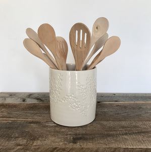IVORY UTENSIL HOLDER WITH CARVED BRANCHES