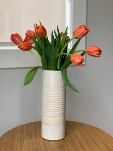 OATMEAL TWO TONE CYLINDER VASE WITH WAVES