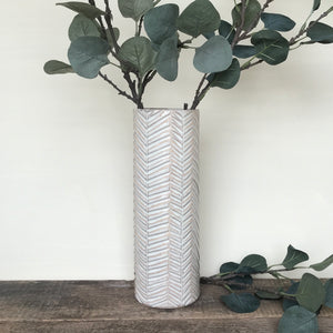 OATMEAL CYLINDER VASE WITH CHEVRONS