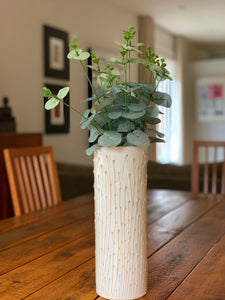 CYLINDER VASE MEDIUM OATMEAL WITH PUSSY WILLOWS