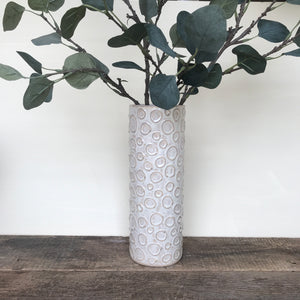 OATMEAL CYLINDER VASE WITH CIRCLES