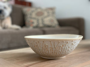 LINDA BOWL IN OATMEAL WITH PUSSY WILLOWS