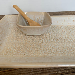 RECTANGLE PLATTER SET MEDIUM IN OATMEAL WITH PEBBLES