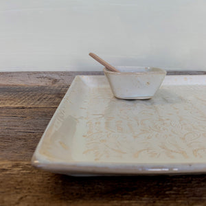 OATMEAL MEDIUM SQUARE PLATTER SET WITH LEAVES (12.5"X12.5")