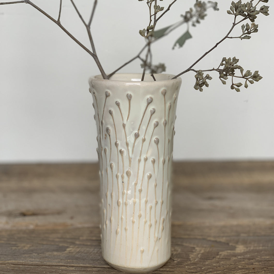 OATMEAL TINA VASE IN PUSSY WILLOW