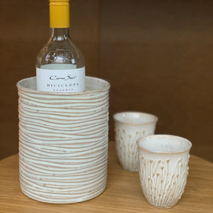 WINE CUPS IN OATMEAL WITH PUSSY WILLOW (SET OF 2)