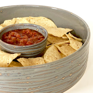 CYLINDER BOWL IN SLATE WITH WAVES - MEDIUM WITH WAVES