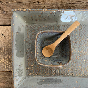 LARGE RECTANGLE PLATTER SET IN SLATE WITH BAROQUE DESIGN