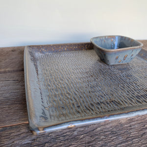 SLATE SMALL SQUARE PLATTER SET IN WAVE (11" X 11")