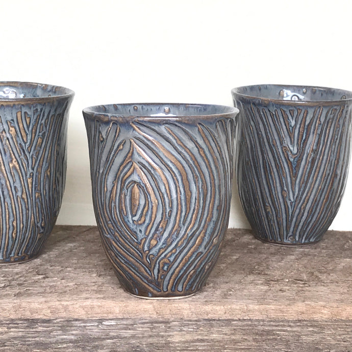 WINE CUPS IN SLATE WITH CARVED WOOD GRAIN (SET OF 2)