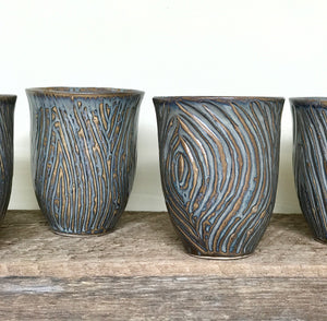 WINE CUPS IN SLATE WITH CARVED WOOD GRAIN (SET OF 2)
