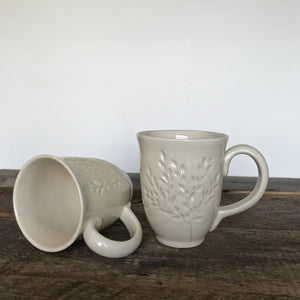 IVORY MUG 15 OUNCES WITH CARVED BRANCHES